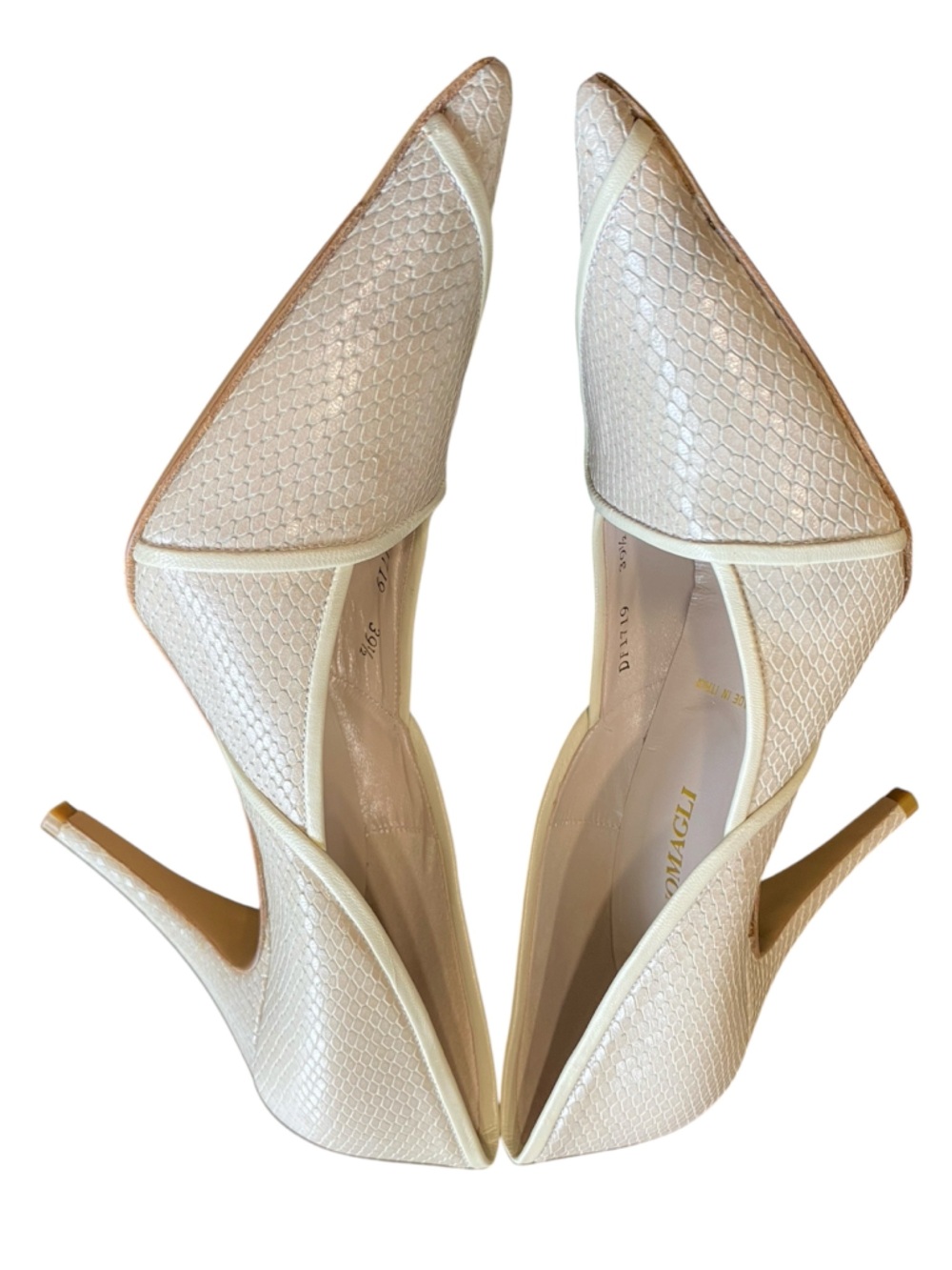 Bruno Magli Python Skin Cream Pointed Toe Pumps - Picture 3 of 10